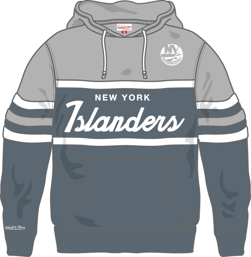 Mitchell & Ness New York Islanders Light Grey Thunderstorm Head Coach Hoodie