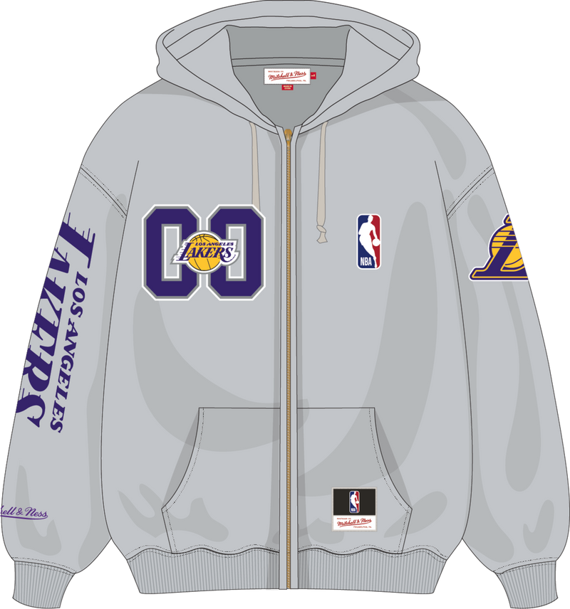 Mitchell & Ness Los Angeles Lakers Grey Too Maxxed Full Zip Hoodie