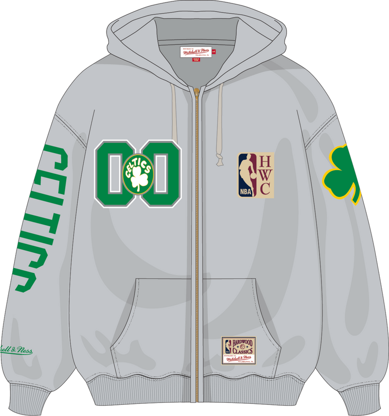 Mitchell & Ness Boston Celtics Grey Too Maxxed Full Zip Hoodie