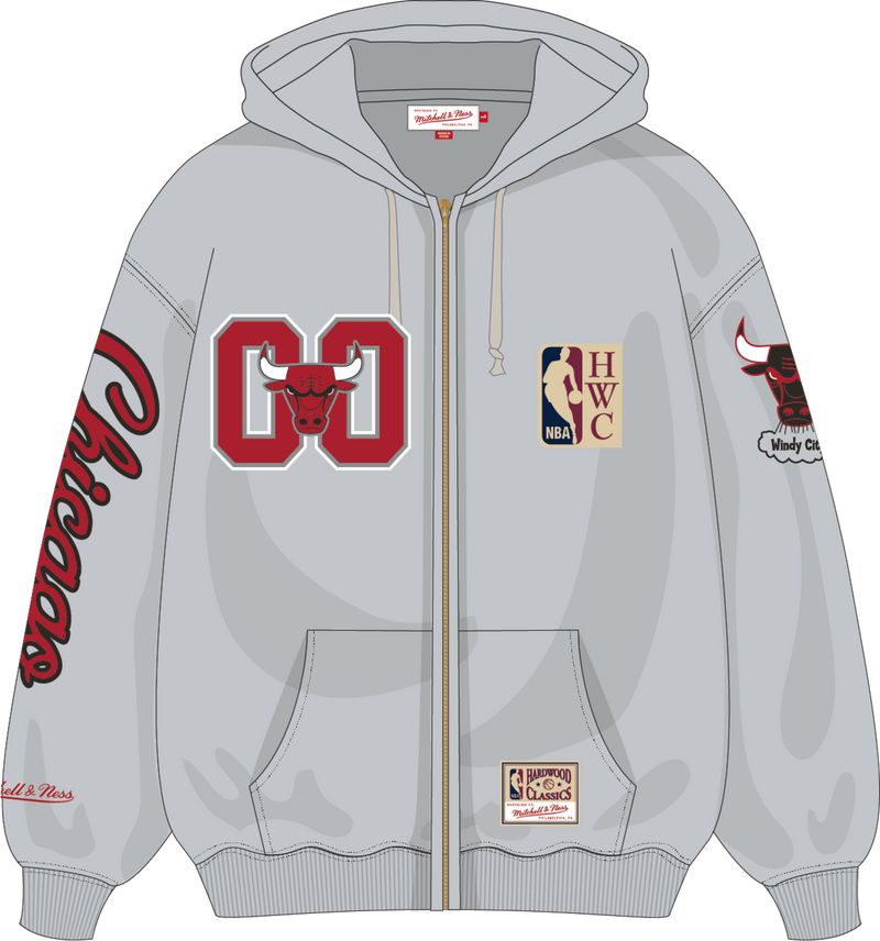 Mitchell & Ness Chicago Bulls Grey Too Maxxed Full Zip Hoodie