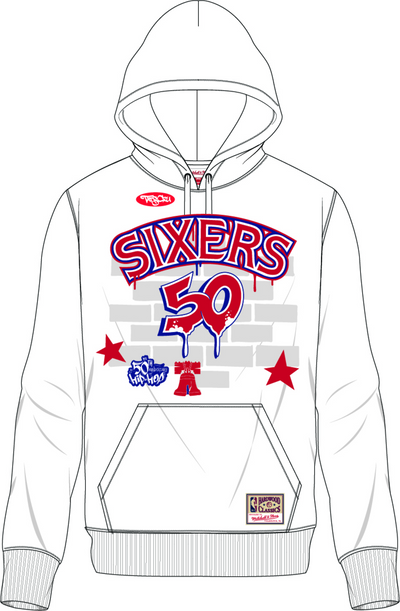 Mitchell & Ness Philadelphia 76ers White Tats Cru Brick Hoodie