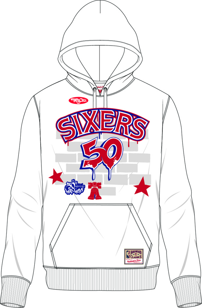 Mitchell & Ness Philadelphia 76ers White Tats Cru Brick Hoodie