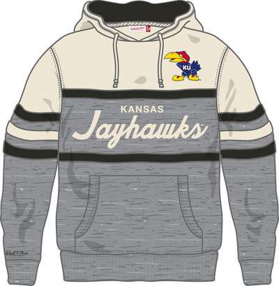 Mitchell & Ness University of Kansas Grey Heather/Cream Vintage Logo Head Coach Hoodie