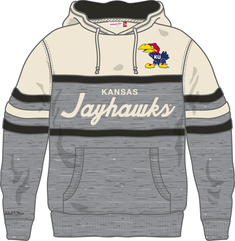 Mitchell & Ness University of Kansas Grey Heather/Cream Vintage Logo Head Coach Hoodie