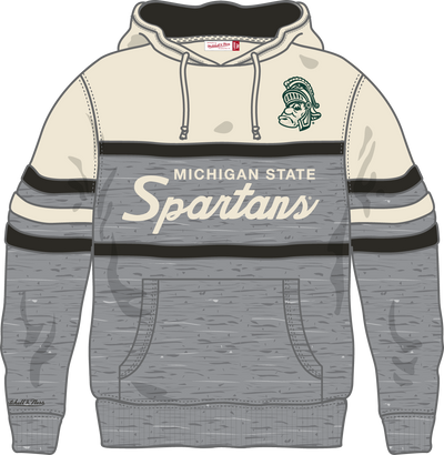 Mitchell & Ness Michigan State Spartans Grey Heather/Cream Vintage Logo Head Coach Hoodie Mich