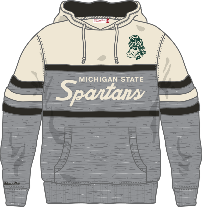 Mitchell & Ness Michigan State Spartans Grey Heather/Cream Vintage Logo Head Coach Hoodie Mich