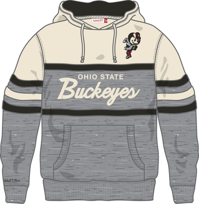 Mitchell & Ness Ohio State Grey Heather/Cream Vintage Logo Head Coach Hoodie