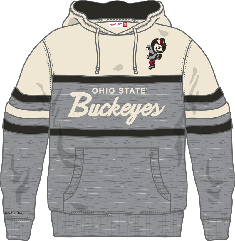 Mitchell & Ness Ohio State Grey Heather/Cream Vintage Logo Head Coach Hoodie