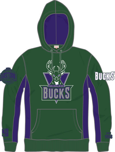 Milwaukee Bucks Mitchell & Ness Hardwood Classics Chainstitch Vintage Heavyweight Pullover Hoodie - Hunter Green