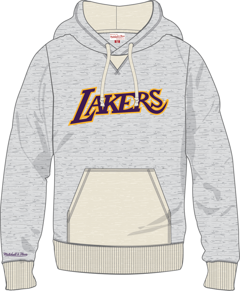Mitchell & Ness Los Angeles Lakers Grey Heather/Cream Vintage Logo Heritage Collection Fleece Hoodie