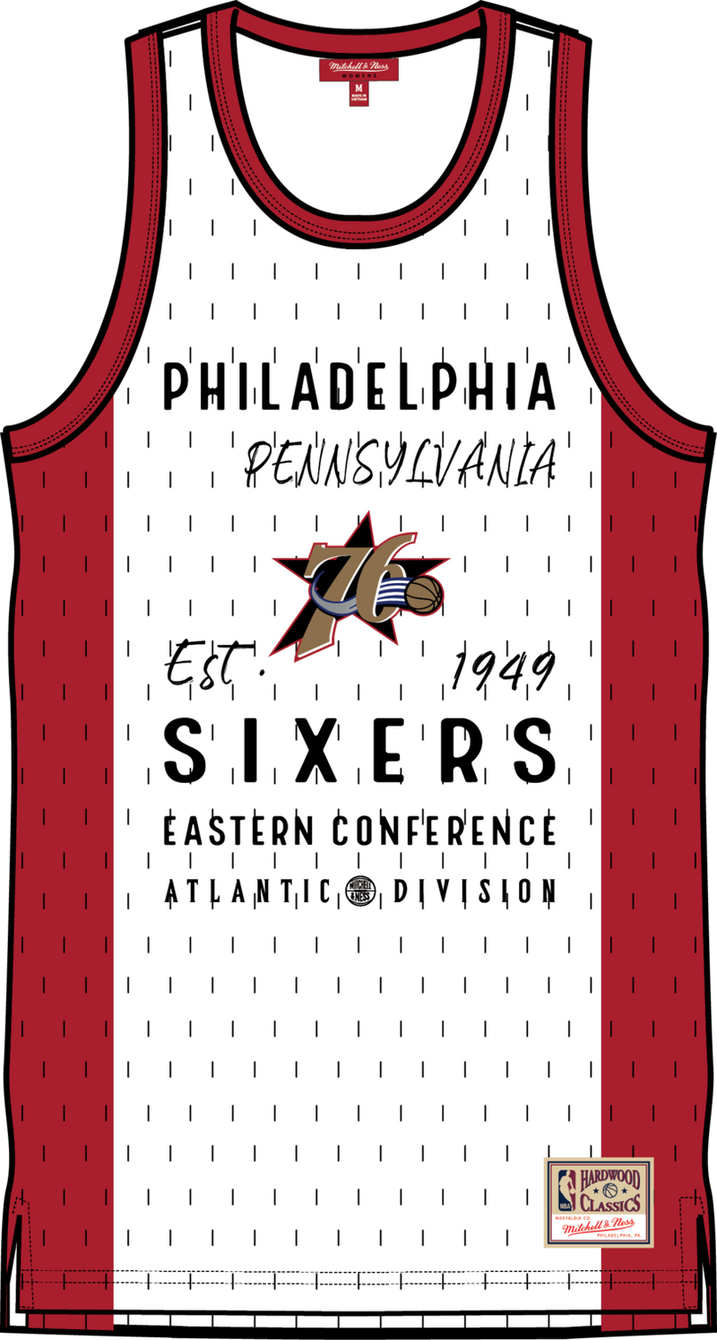 Mitchell & Ness Women's Philadelphia 76ers White Oversized Mesh Tank Top