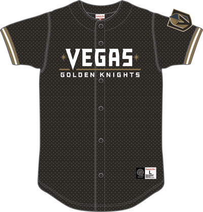 Mitchell & Ness Vegas Golden Knights Black Current Logo on the Clock Mesh Button Front