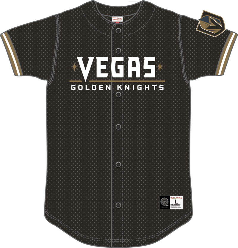 Mitchell & Ness Vegas Golden Knights Black Current Logo on the Clock Mesh Button Front