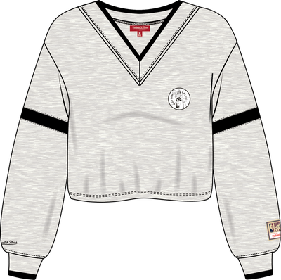 Mitchell & Ness Women's Boston Celtics Oatmeal V-Neck Cropped Sweatshirt