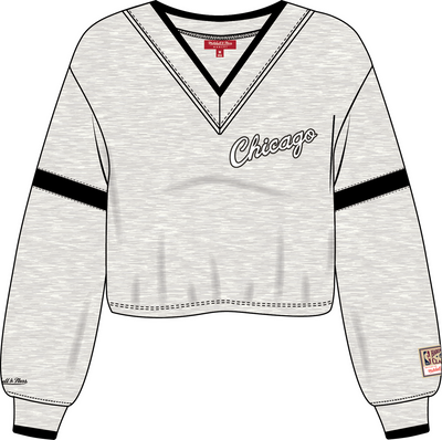 Mitchell & Ness Women's Chicago Bulls Oatmeal V-Neck Cropped Sweatshirt