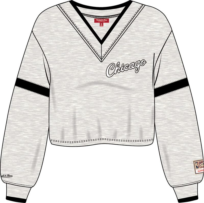 Mitchell & Ness Women's Chicago Bulls Oatmeal V-Neck Cropped Sweatshirt