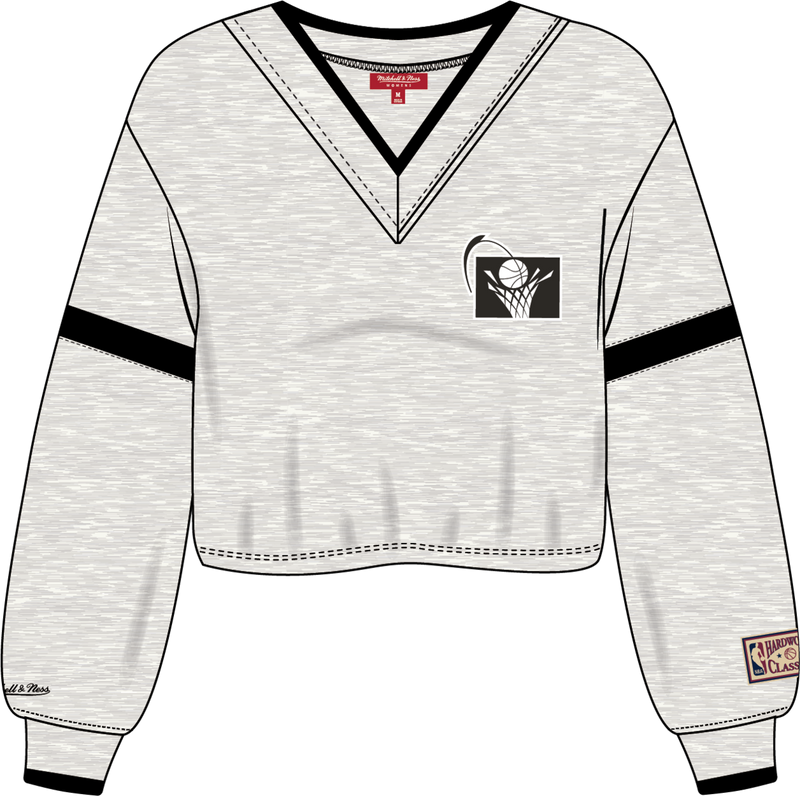 Mitchell & Ness Women's Cleveland Cavaliers Oatmeal V-Neck Cropped Sweatshirt