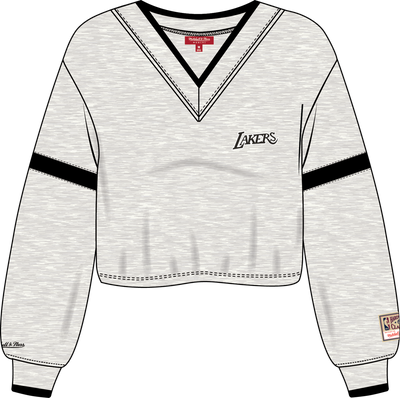 Mitchell & Ness Women's Los Angeles Lakers Oatmeal V-Neck Cropped Sweatshirt