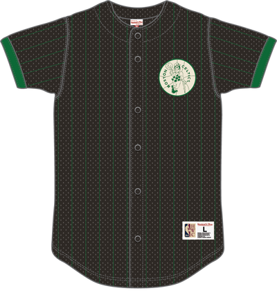 Mitchell & Ness Boston Celtics Black Final Seconds Striped Mesh Button Front Top