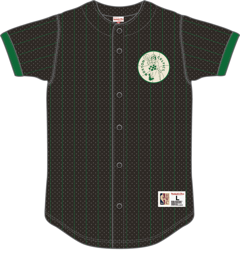 Mitchell & Ness Boston Celtics Black Final Seconds Striped Mesh Button Front Top