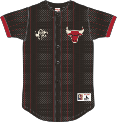 Mitchell & Ness Chicago Bulls Black Final Seconds Striped Mesh Button Front Top