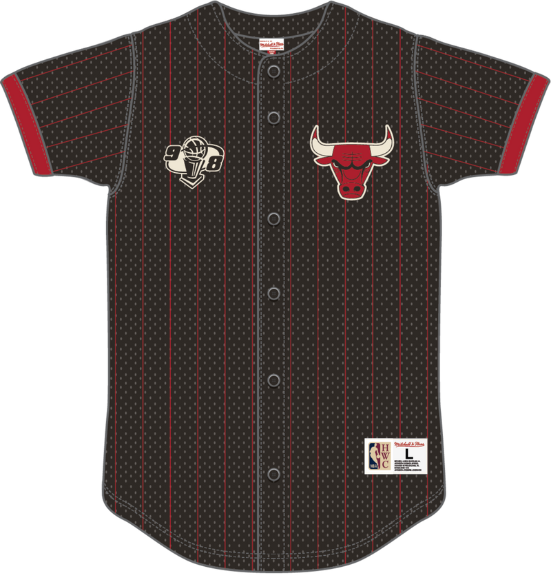 Mitchell & Ness Chicago Bulls Black Final Seconds Striped Mesh Button Front Top