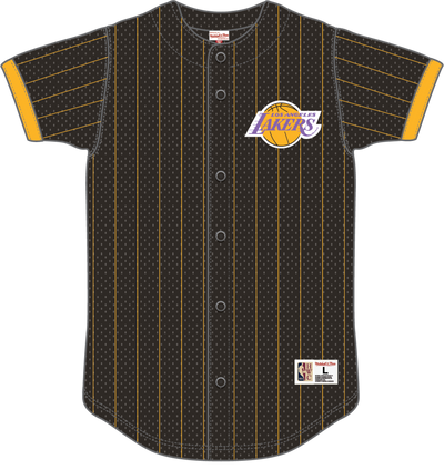 Mitchell & Ness Los Angeles Lakers Black Final Seconds Striped Mesh Button Front Top