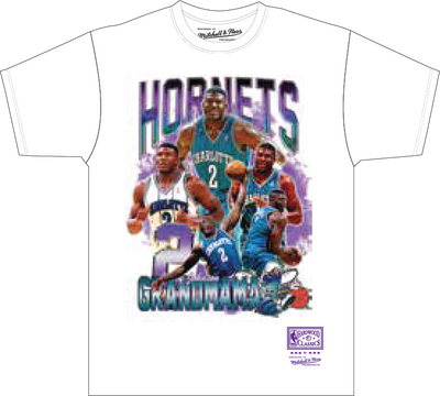 Mitchell & Ness Larry Johnson Charlotte Hornets White Bling 2.0 T-Shirt