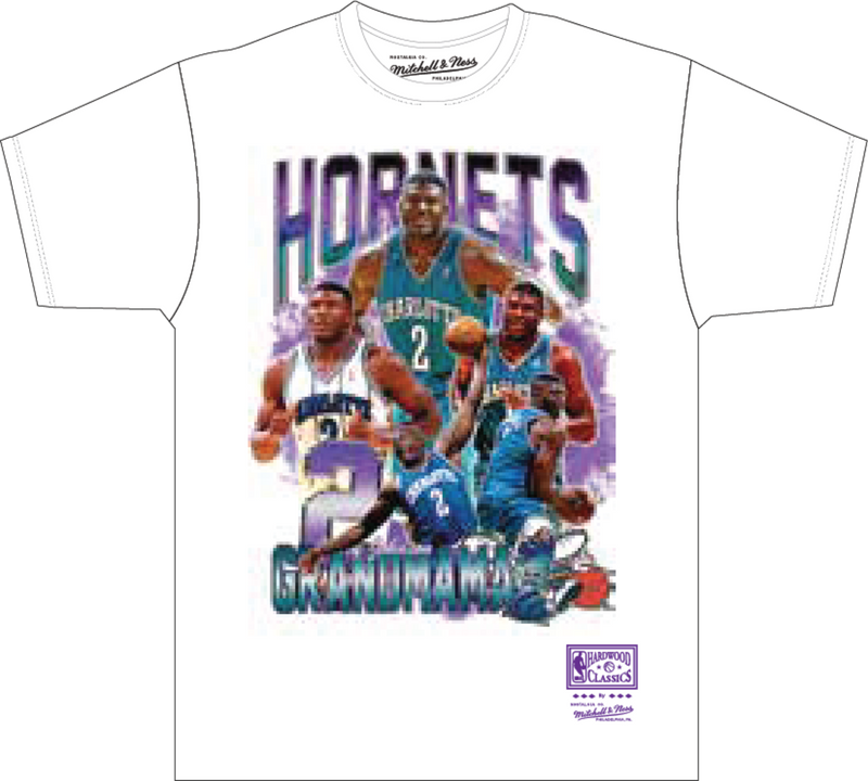Mitchell & Ness Larry Johnson Charlotte Hornets White Bling 2.0 T-Shirt