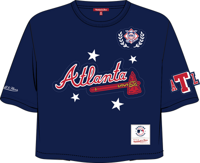 Mitchell & Ness Women's Atlanta Braves Navy Pep Rally Crop Boxy T-Shirt