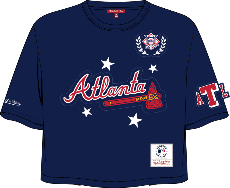 Mitchell & Ness Women's Atlanta Braves Navy Pep Rally Crop Boxy T-Shirt
