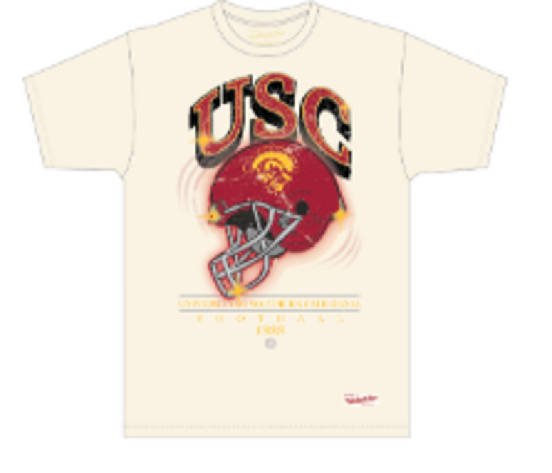 Mitchell & Ness Usc Natural Helmet Wordmark T-Shirt Trojans