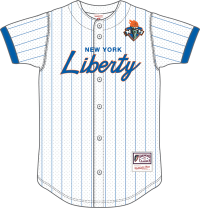Mitchell & Ness New York Liberty White Head Coach Striped Mesh Button Front Top