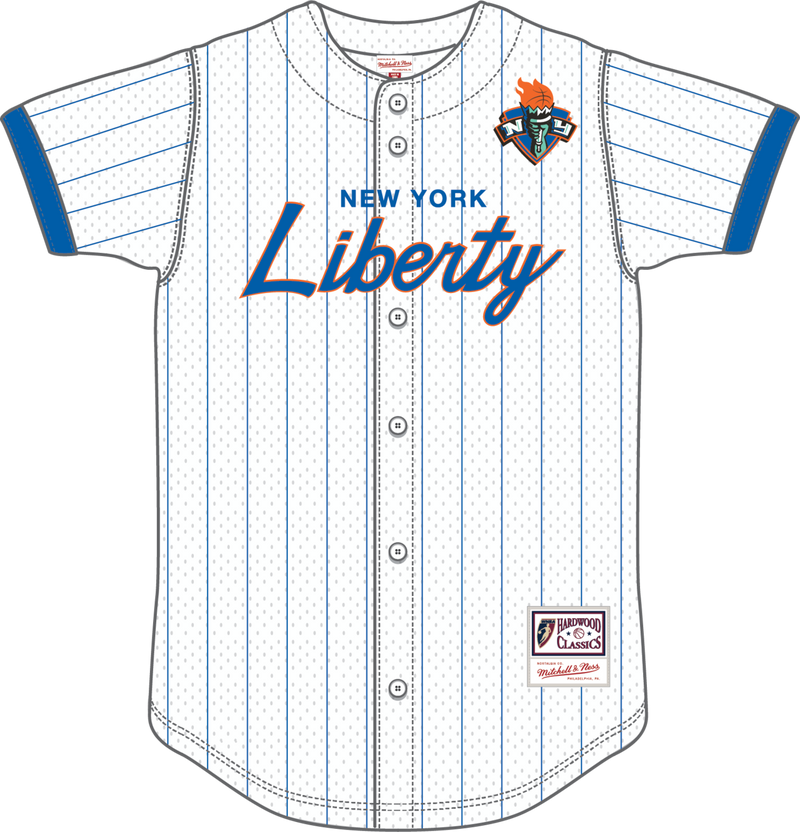 Mitchell & Ness New York Liberty White Head Coach Striped Mesh Button Front Top
