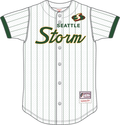 Mitchell & Ness Seattle Storm White Head Coach Striped Mesh Button Front Top