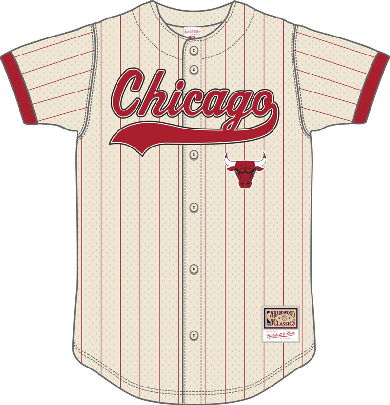 Mitchell & Ness Derrick Rose Chicago Bulls Cream/Red N&N Mesh Button Front