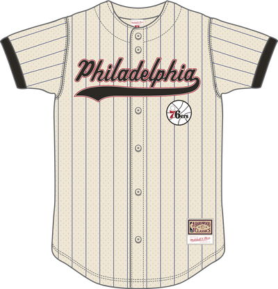 Mitchell & Ness Allen Iverson Allen Iverson Philadelphia 76ers Cream/Black N&n Mesh Button Front