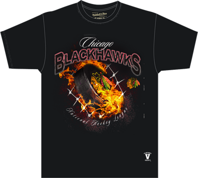 Mitchell & Ness Chicago Blackhawks Black Flaming Puck Classic T-Shirt
