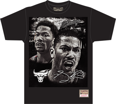 Mitchell & Ness Derrick Rose Chicago Bulls Black City Mural T-Shirt