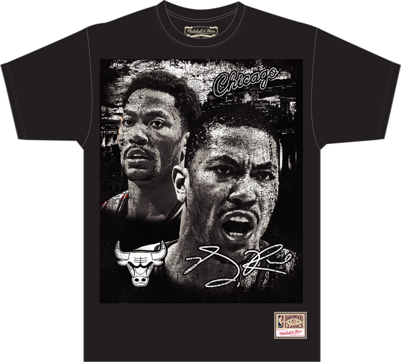 Mitchell & Ness Derrick Rose Chicago Bulls Black City Mural T-Shirt