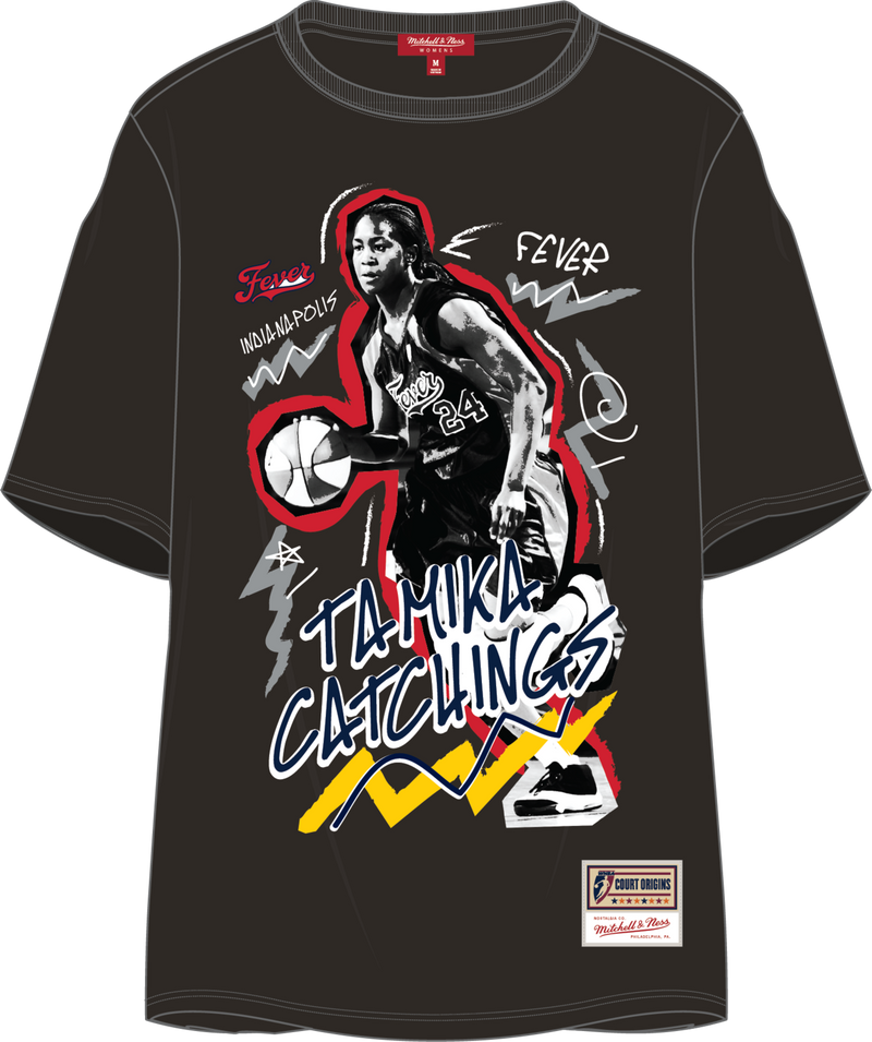 Mitchell & Ness Women's Tamika Catchings Indiana Fever Black Player Chalked Up Boyfriend T-Shirt