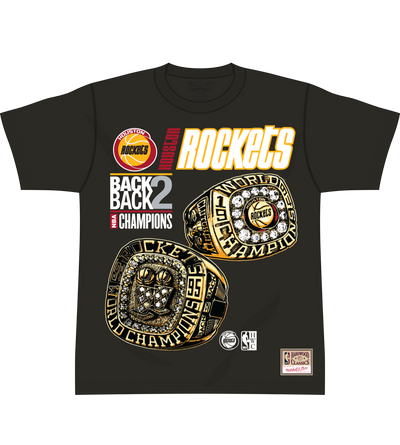 Mitchell & Ness Houston Rockets Black Back To Back Rings Arch T-Shirt