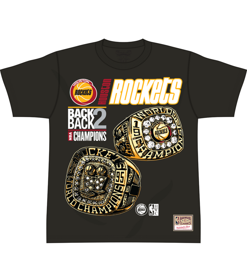 Mitchell & Ness Houston Rockets Black Back To Back Rings Arch T-Shirt