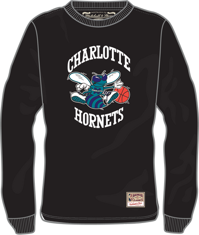 Mitchell & Ness Charlotte Hornets Black Classic Logo Long Sleeve T-Shirt