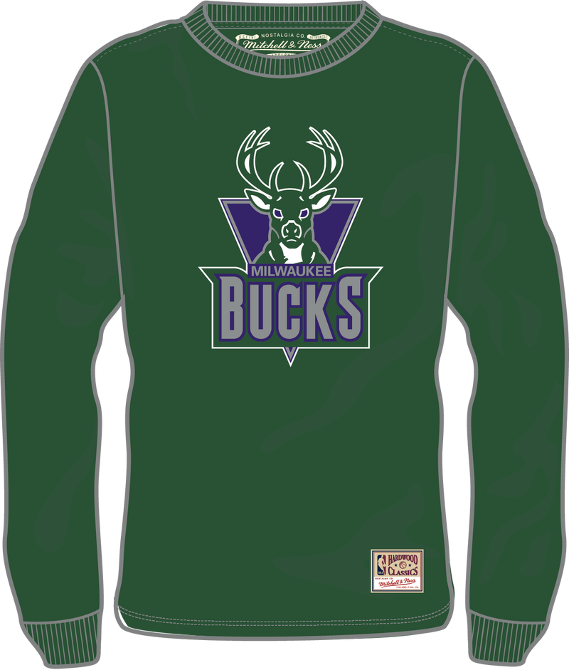Mitchell & Ness Milwaukee Bucks Dark Green Classic Logo Long Sleeve T-Shirt