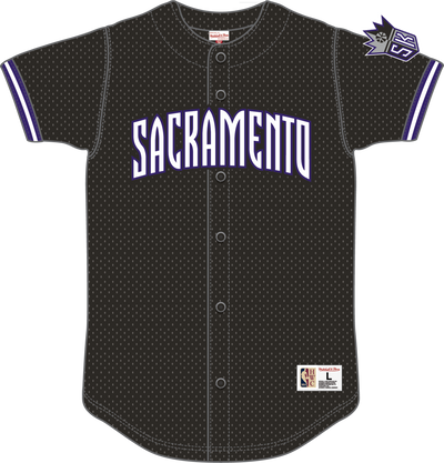Mitchell & Ness Sacramento Kings Black Vintage Logo on the Clock Mesh Button Front