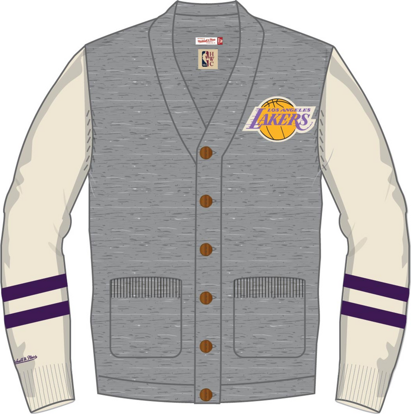 Mitchell & Ness Los Angeles Lakers Grey Heather Cardigan Sweater