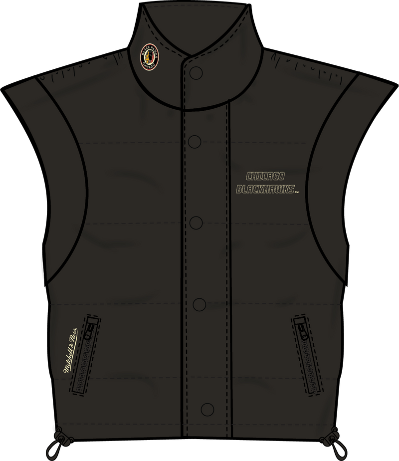 Chicago Blackhawks Mitchell & Ness Women's Cropped Full-Zip Puffer Vest - Black
