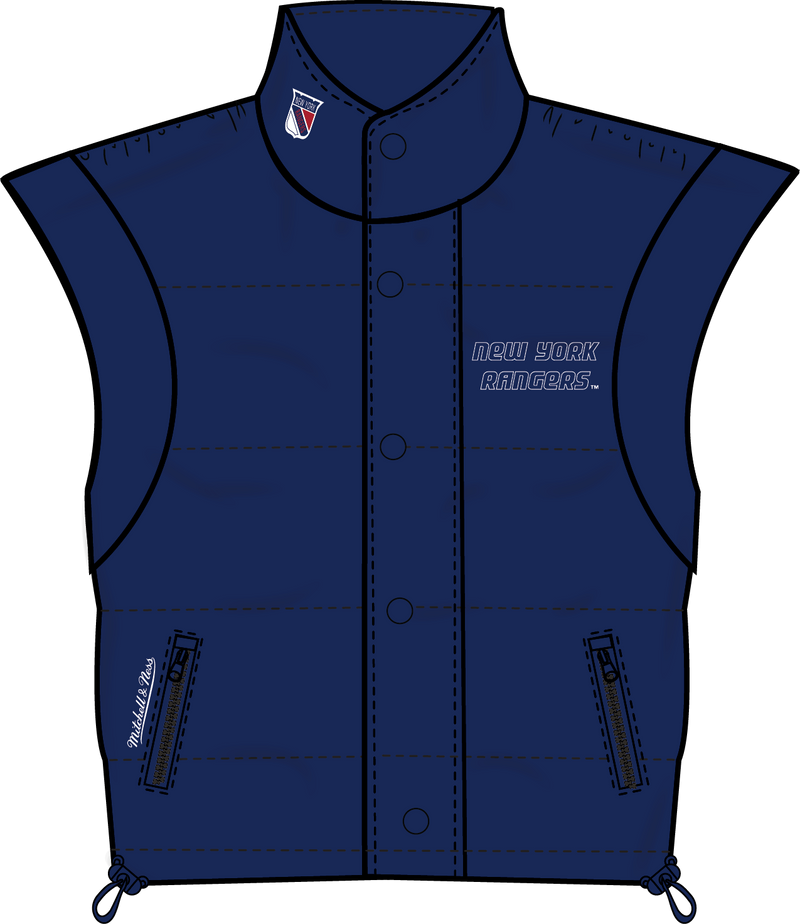 New York Rangers Mitchell & Ness Women's Cropped Full-Zip Puffer Vest - Blue