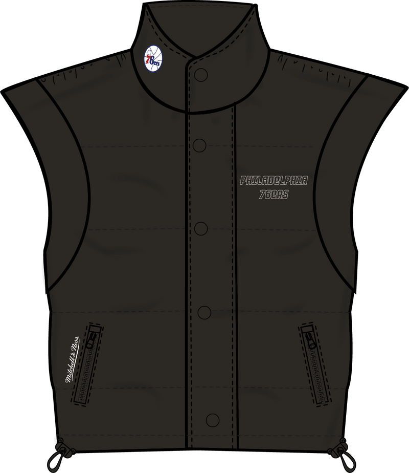 Mitchell & Ness Women's Philadelphia 76ers Black Crop Puffer Vest